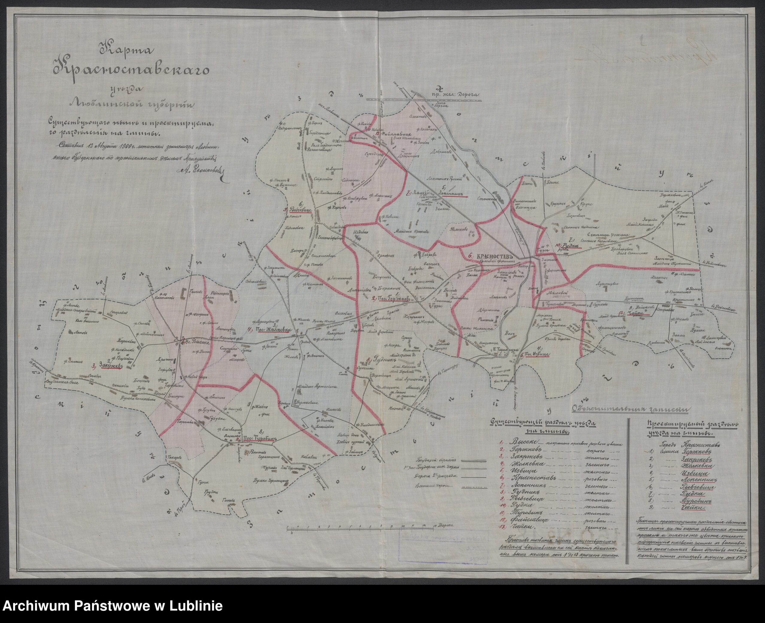 Mapa powiatu krasnostawskiego w lubelskiej guberni